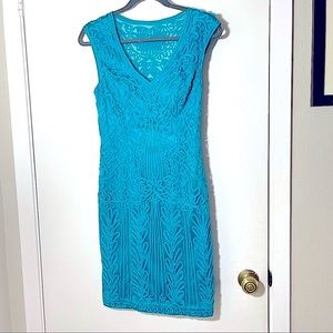 Sue Wong Cocktail Dress Teal Satin & Lace 4